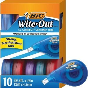 BIC Wite-Out Brand EZ Correct Correction Tape, 39.3 Feet, 10-Count Pack of white Correction Tape, Fast, Clean and Easy to Use Tear-Resistant Tape Office or School Supplies